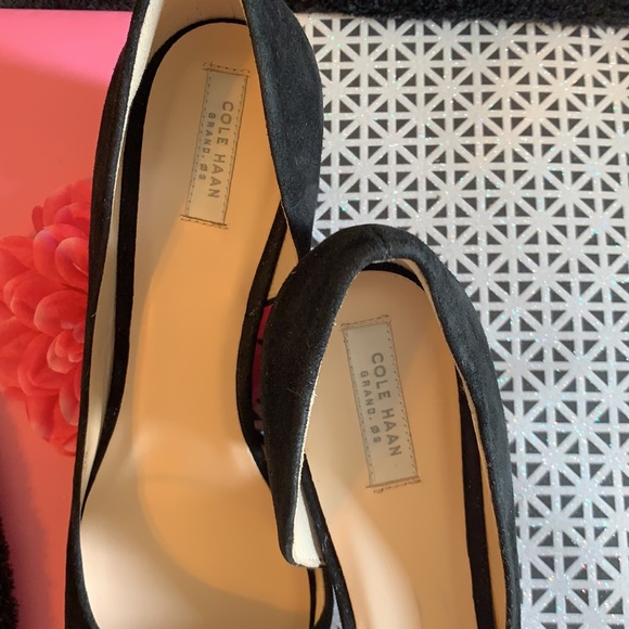 Cole Haan black suede shoe w/ gold accent to heel - Picture 3 of 7